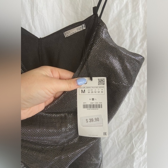 Zara Slip On Dress Party Cocktail Sparkle Metal Silver Size Medium NEW - Picture 12 of 16